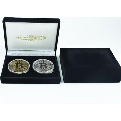2pcs Bitcoin Coin with Black Gift Box BitCoin Eth Dssh Dogecoin Litecoin Physical Cryptocurrency Collection Coin