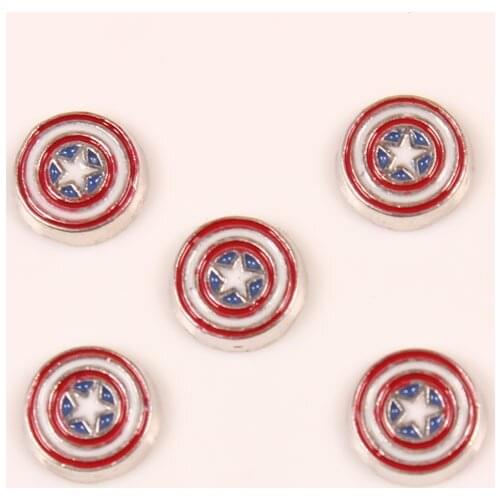 20pcs Captain America Shield Enamel Charms Fit Glass Living Floating Charm Lockets Pendant