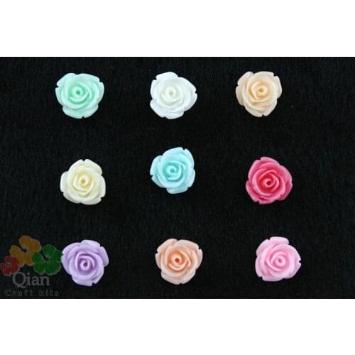 250pcs small lovely mixed colors resin rose,Cabochons Great for Rings and Bobby Pins,Jewelry pendants 12mm