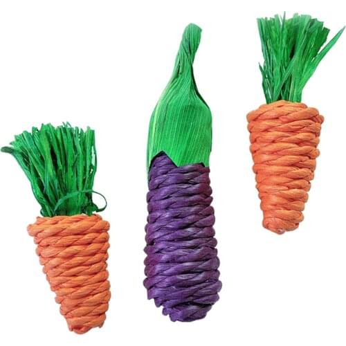 3Pcs/Set Carrot Shaped Rabbit Hamster Chew Bite Toys Guinea Pig Tooth Cleaning Toys Grass Small Pet Chew Toy Hamster Bite Toys