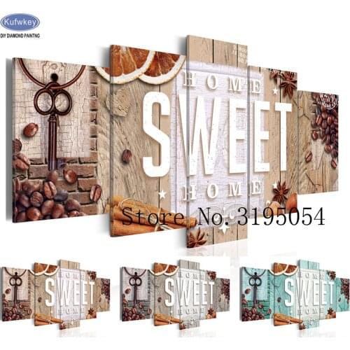 2018 new DIY Diamond Painting Cross Stitch Kits Full Diamond Embroidery 5D Diamond Mosaic Home Decor Home Sweet home coffee 5pcs