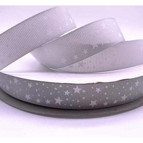 5yards 15mm 20mm 25mm 38mm Grey Grosgrain Ribbon Printed Stars for Christmas Wedding Decoration DIY Sewing Handmand Crafts