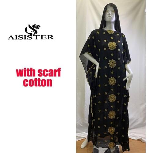 Arabi Abaya Dubai Africa Summer Fashion Dress For Women Embroidery Diamond Cotton Prayer Clothes Boubou Femme Maxi Wiht Scarfs