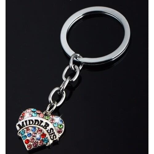 Bespmosp 12PC/Lot Crystal Lover Heart Middle Sis Family Sister Best Friends Charm Heart Pendant Keyring Jewelry Women Keychain