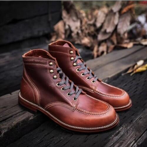 New Autumn Winter High Quality Men Shoes Vintage British Handmade Cow Leather Ankle Boots Tooling Desert Motorcycle Boots