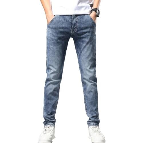 Mens Trousers Stretch Thin Loose Straight-leg Jeans All-match Self-cultivation Feet Street Trend Casual Trousers Men Pantalones