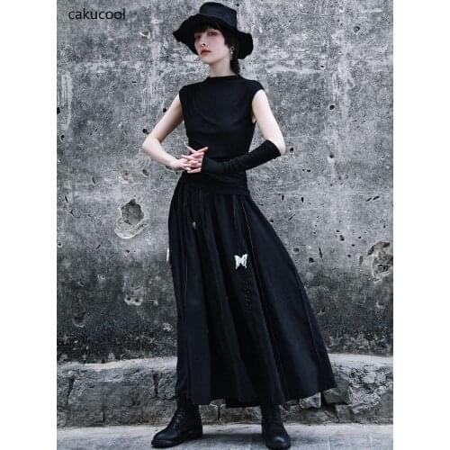 Cakucool new womens color contrast stitching detachable three-dimensional butterfly skirt design A-line loose skirt