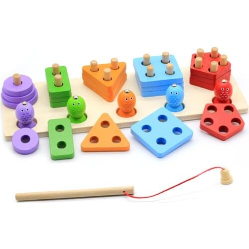 Magnetic Fishing Game Childrens Fishing With a Magnet Geometric Shape Pairing Blocks High Grade Basswood Children Magnetic Fi