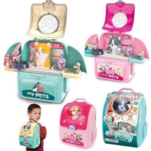 Children Play House Toy Simulation Cartoon Cat And Dog Two-In-One Space Bag Feeding Pet Backpack Space Bag Educational Toy