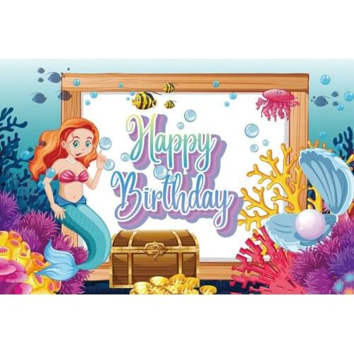 Happy Birthday Mermaid Underwater World Background Pie Contrast Family Bedroom Photography Props Decoration Background Painting