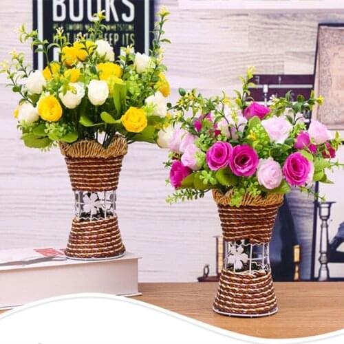 Artificial rose silk flower plastic rattan vase simulation flower set fake flower living room table wedding New Year decorations