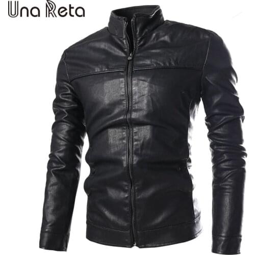 Una Reta Motorcycle Leather Jackets Men New Autumn Winter Plus Thin Velvet Solid PU Leather Jacket Plus Size Men Coat