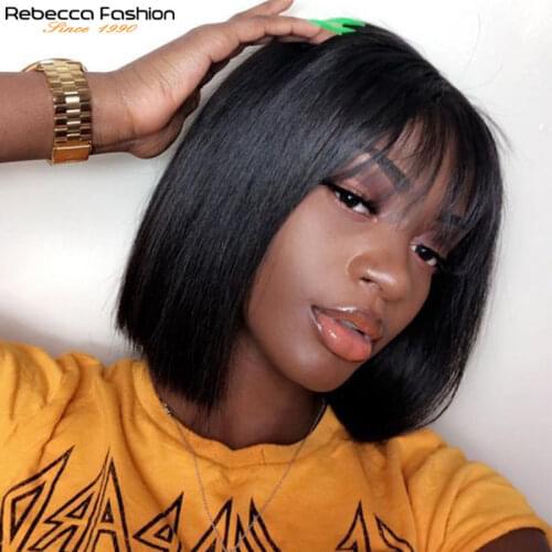 Summer Short Pixie Cut Bob Wig Peruvian Remy Straight Short Human Hair Wigs For Women Full Wig Black Color Human Hair Bangs Wig