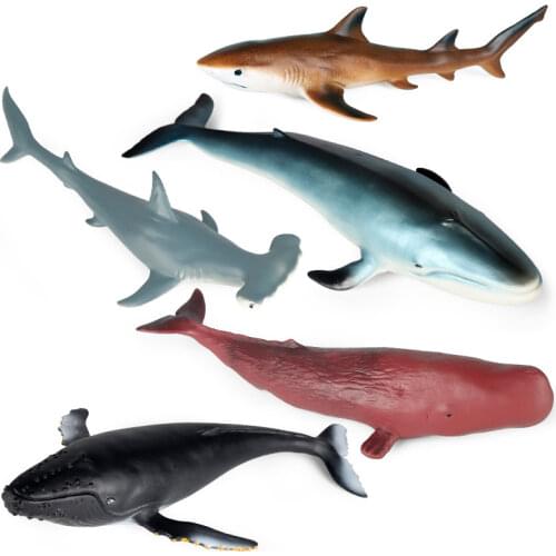 Hot Simulated Marine Life Shark Blue Whale Sperm Whale Soft Rubber Inflatable Movable Doll Children Collection Educational Toys