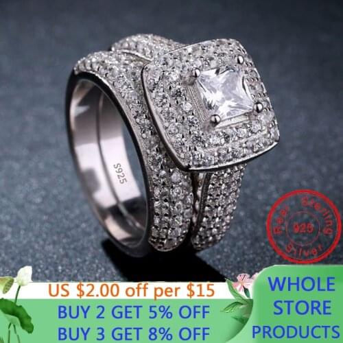 LMNZB Real 925 Solid Silver Luxury Big Wedding Rings Set for Bridal Women Engagement Finger Ring Christmas Gift Jewelry LAR149