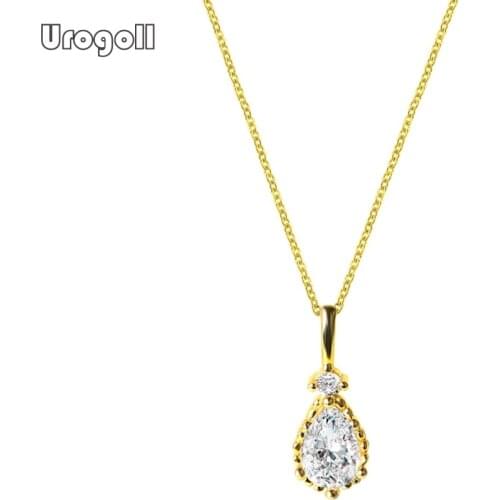 Fashion Women Wedding Jewelry 925 Sterling Silver With cubic zirconia Water Drop Shaped Pendant Necklaces For Women Jewelry Gift