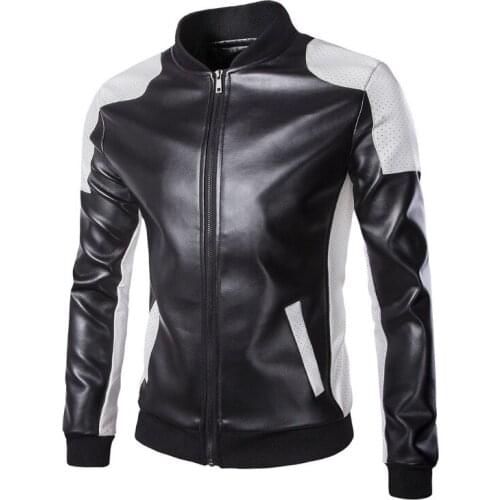 New Autumn Motorcycle Leather Jacket Stand Collar Slim Men Leather Jackets Coats Retro Zippers Faux Leather Jacket Male 5XL