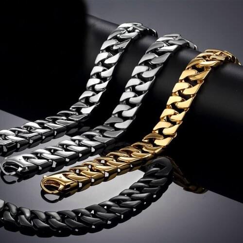 Men Bracelets Stainless Steel High Polished Gold Black Cuban Chain Wristband Bangle Pulseras Classic Brace lace Hip Hop Jewelry