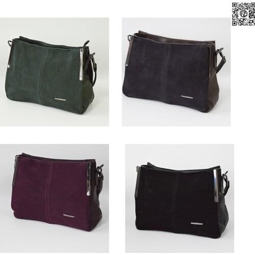 POSSESS BRAND, woman soft bag with metal hardware on the sides,the front side is made of natural suede