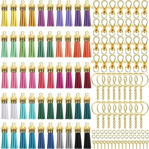 350 Pcs Keychain Tels Set with 50 Pcs Gold Cap Tel for Keychain and Jewelry Making 50 Pcs Keychain Hook