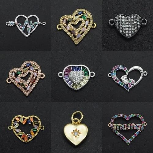 New Diy Double Heart CZ Charms Wholesale Heartbreak Necklace Pendant Zircon Angel Wings Connector For Jewelry Making