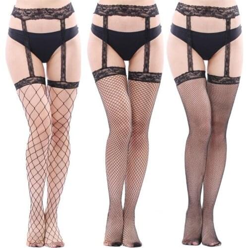 Charming Lingerie Sexy Printed Stockings Hollow Out Lace Slings Pantyhose Elastic Mesh Tights Female Black Fishnet Stockings