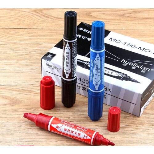 Wholesales bulk Logistics Courier Black/blue/red color double head round toe oil permanent marker pen
