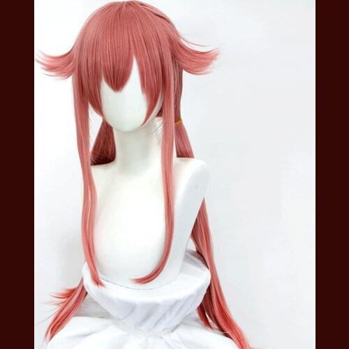 The Future Diary Gasai Yuno Cosplay Wig 100cm 39" Synthetic Pink Hair Cell Phone Model 1:1 Costume Prop +Free wig cap