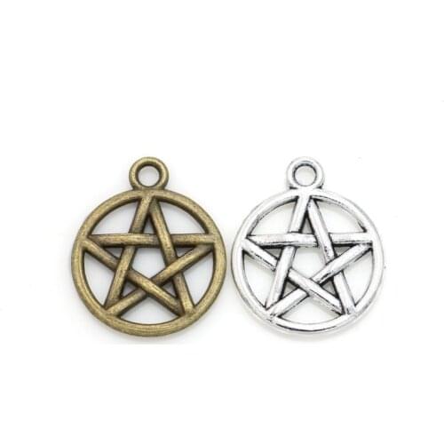 10pcs Vintage Antique Silver Plated Pentacle Star Charms Pendants for Jewelry Making Findings DIY Handmade 20x16mm