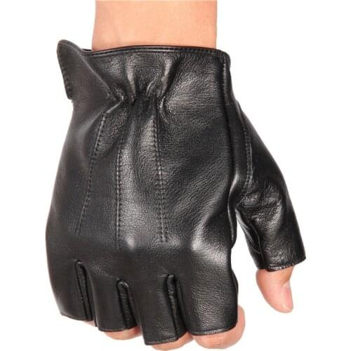 Mans Semi-Finger Cowhide Gloves Locomotive Motorcycle Non-Slip Fitness Male High Quality Real Leather Gloves NAN48