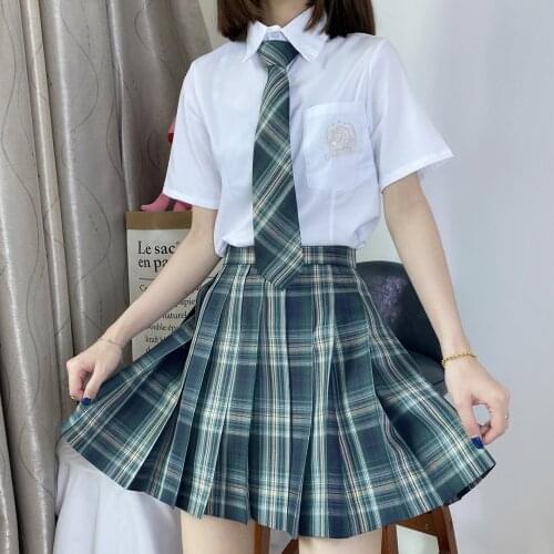 [Letter From The Forest ] Girls Long/Short sleeve High Waist Pleated Skirts Plaid Skirts Women Dress JK School Uniform Students