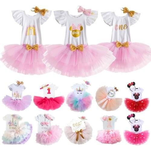 Newborn Baby Girls Dress 1st Birthday Party Christening Gown Toddler 3 6 9 12 Months Unicorn Baptism Clothes Princess Outfits