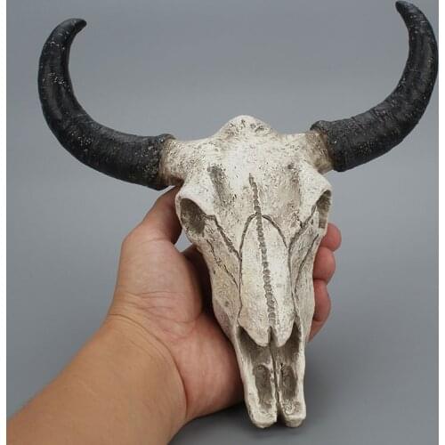 Resin Longhorn Skull Wall Hanging Decoration 3D Cow Wild ox Animal Wildlife Sculpture Figurines Crafts Horns for Home Decor
