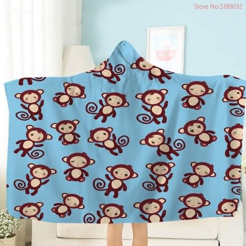 Custom Sherpa Fleece Hoodie Plush Throw Blanket Animal Monkey Print Blanket Sofa Cover Cute Monkey Home Nap Blanket Dropshipping