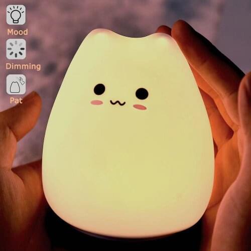 Touch Sensor Night Light Kawaii Cartoon Little Cats Childrens Night Light Silicone Table Lamp Light Led For Bedroom Decoration