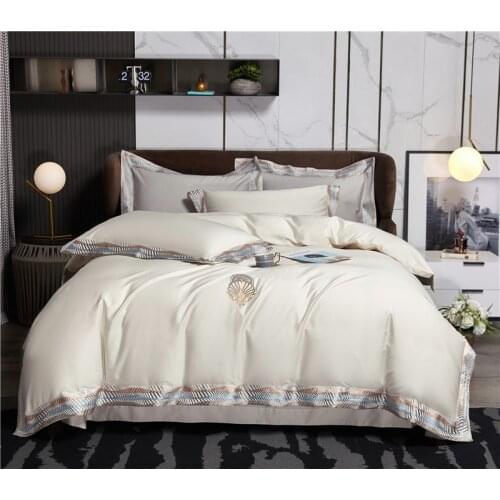 Chic Designer Embroidery Border Duvet Cover with good drape Premium Quality Soft Egyptian Cotton Bedding set BedSheet Pillowcase
