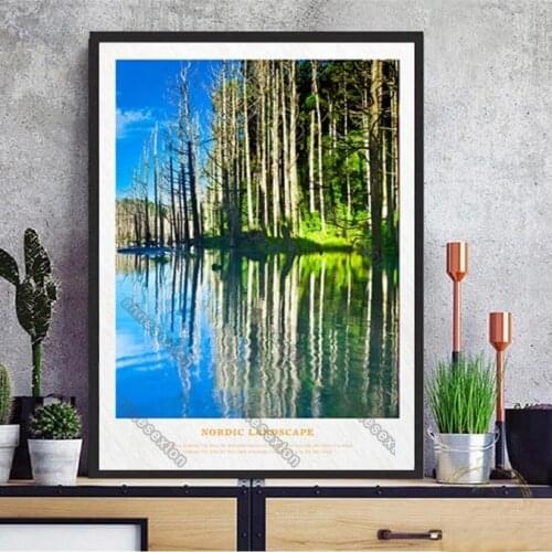 Modern Style Canvas Painting Poster and Print Landscape Pictures Forest Under The Sunlight Lake Scenery for Home Room Wall Decor