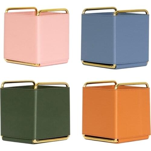 C90C Stylish Leather Cosmetics Organizer Case Removable Desk Organizer Box Makeups Storage Box for Dresser Countertop Bedroom