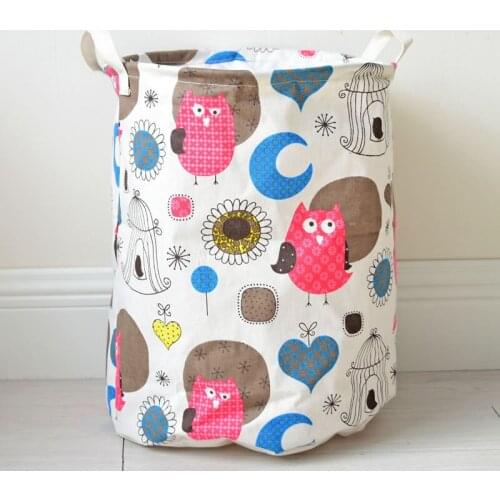 Owl Cotton And Linen Cloths Dirty Clothes Bucket Dust Belt Cover Toy Basket Sundry Storage Bucket