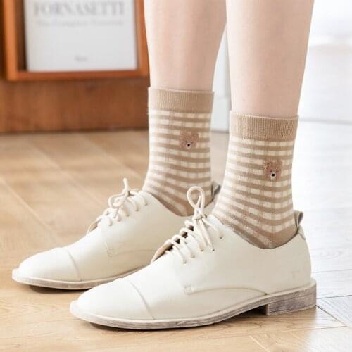 Spring Autumn Winter Womens Cotton Tie Socks Fashion Bear Socks Cute Cartoon Womens Socks Harajuku Christmas Gift