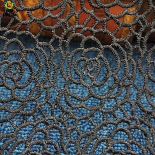 Water-soluble black clothing fabric Lace accessories Polyester three-dimensional embroidery lace Big fish net hollow material