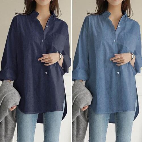 2022 Long Sleeve Shirt Women Turn Down Collar Basic Casual Teen Gril Oversize Loose Blouse Shirts Button Up Shirt Womens Tops