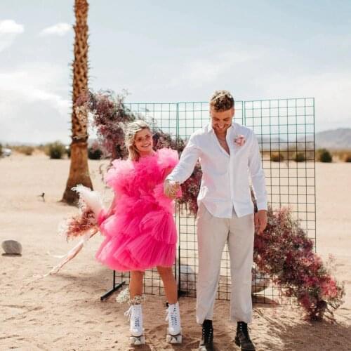 Fashion Casual Pink Women DressTulle Ruffles Layered Mini Summer Dresses Knee Length Prom Dress Custom Made Plus Size