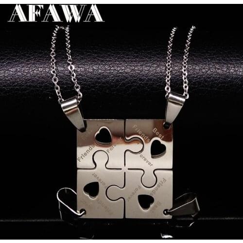 4 Pcs Best Friends Pendant Necklace Women Stainless Steel Neckless Jewelry Silver Color Puzzle Friendship Necklace Gift N412S01