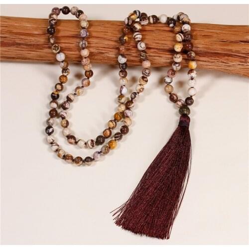 Women 108 Mala Beads Necklace 8MM Natural Stone Tassel Necklace New Boho Lariat Yoga Long Necklace Fine Jewelry Dropshipping