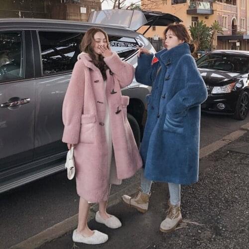 JuneLove Lamb Faux Fur Coat Female Long Warm Thick Coat Autumn Winter Korean Loose Woolen Coat Lamb Down Cotton Coat Outwears
