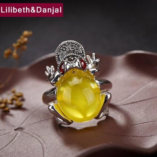 2019 Adjustable Ring 100% Real 925 Sterling Silver Jewelry Women Mosaic Red corundum Lucky Money Toad Opening Wedding Ring YR3