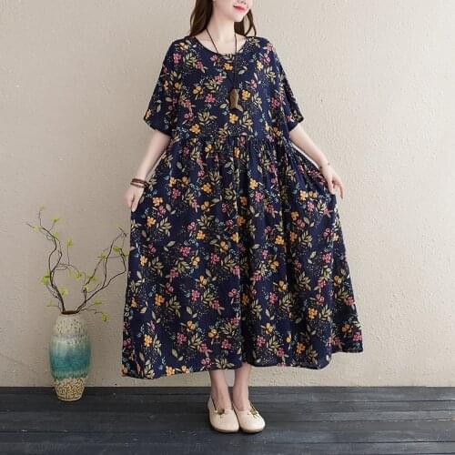 Thin Soft Cotton Linen Print Floral Prairie Chic Vintage Dress 2021 New Arrival Loose Summer Dress Travel Casual Women Dress