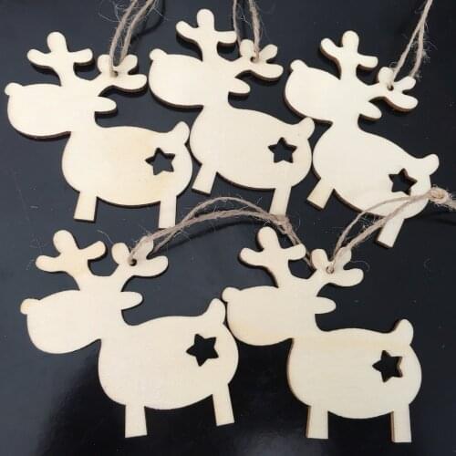 10Pcs Star Wooden Reindeer Christmas Blanks Craft Gift Tags Xmas Tree Decoration
