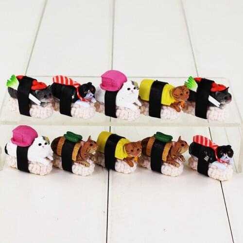 10pcs/lot Wasabi Kitan Club Sushi Cat Mini PVC Figure Toy Meow Cute Cat Mascot Decorations Collectible Model Dolls